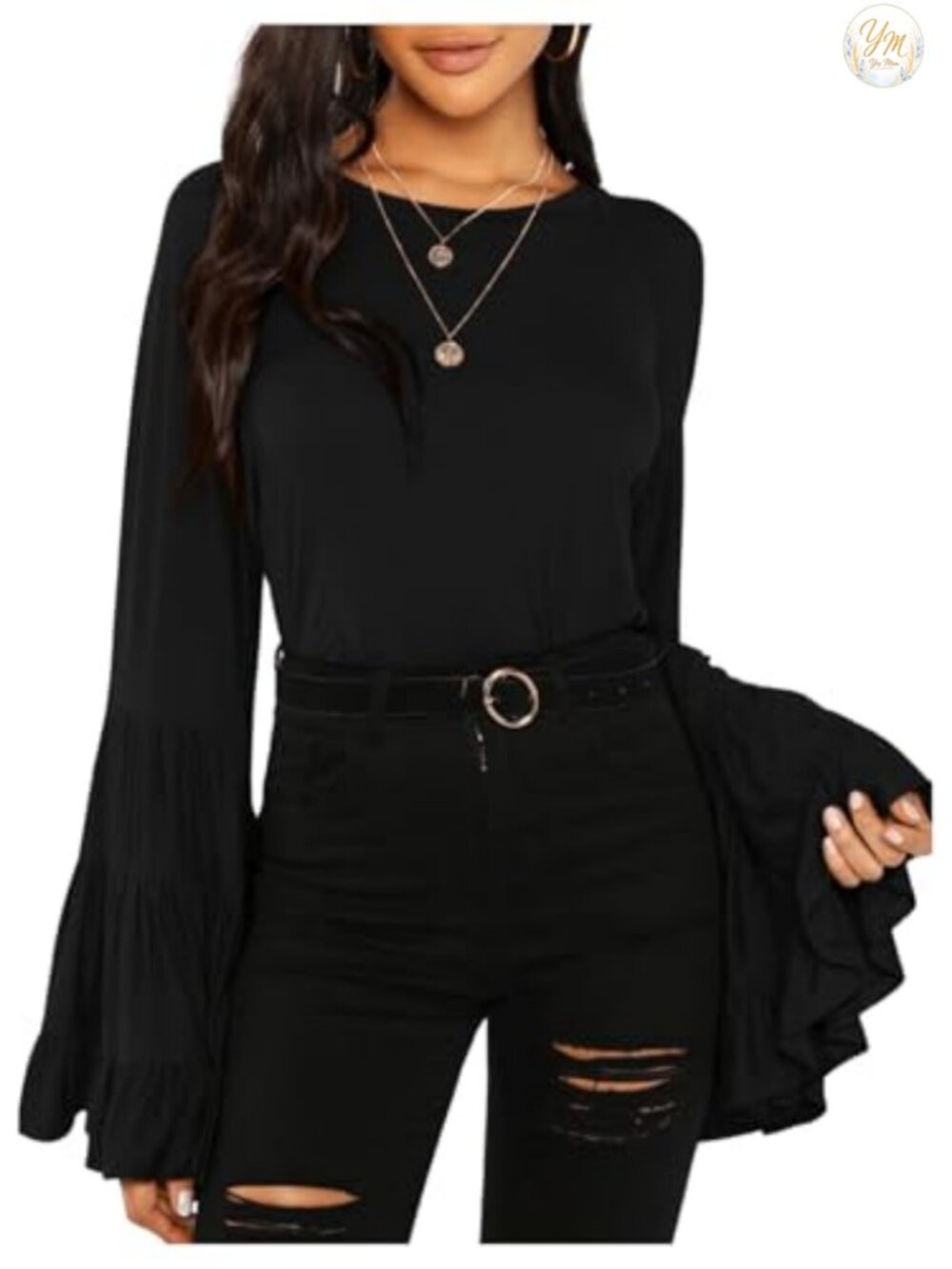 Floerns Womens 70s Western Flowy Ruffle Long Sleeve Blouse Top